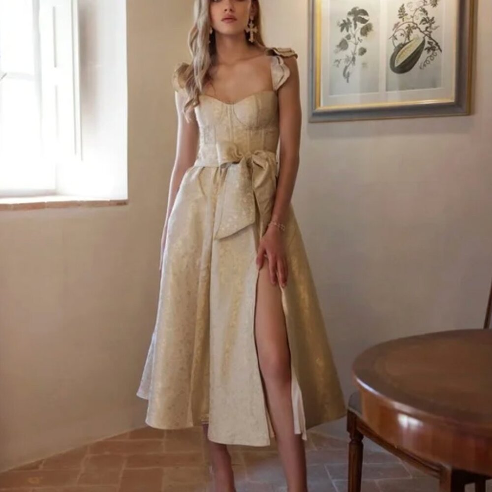 V Chapman The Vera Dress in Taupe Duchess
